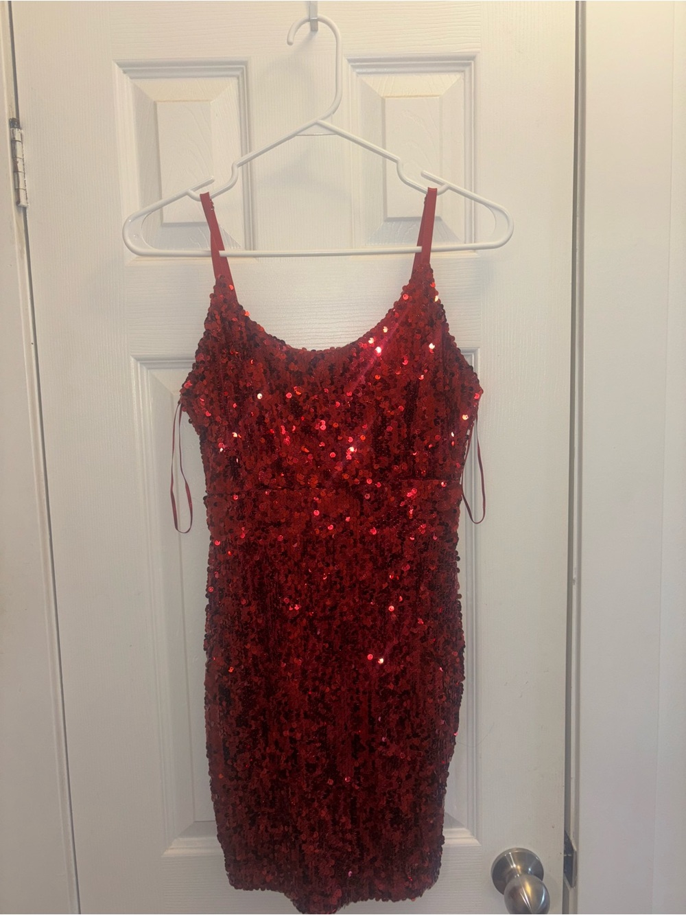 envy Red Sequin Spaghetti Strap Bodycon Dress